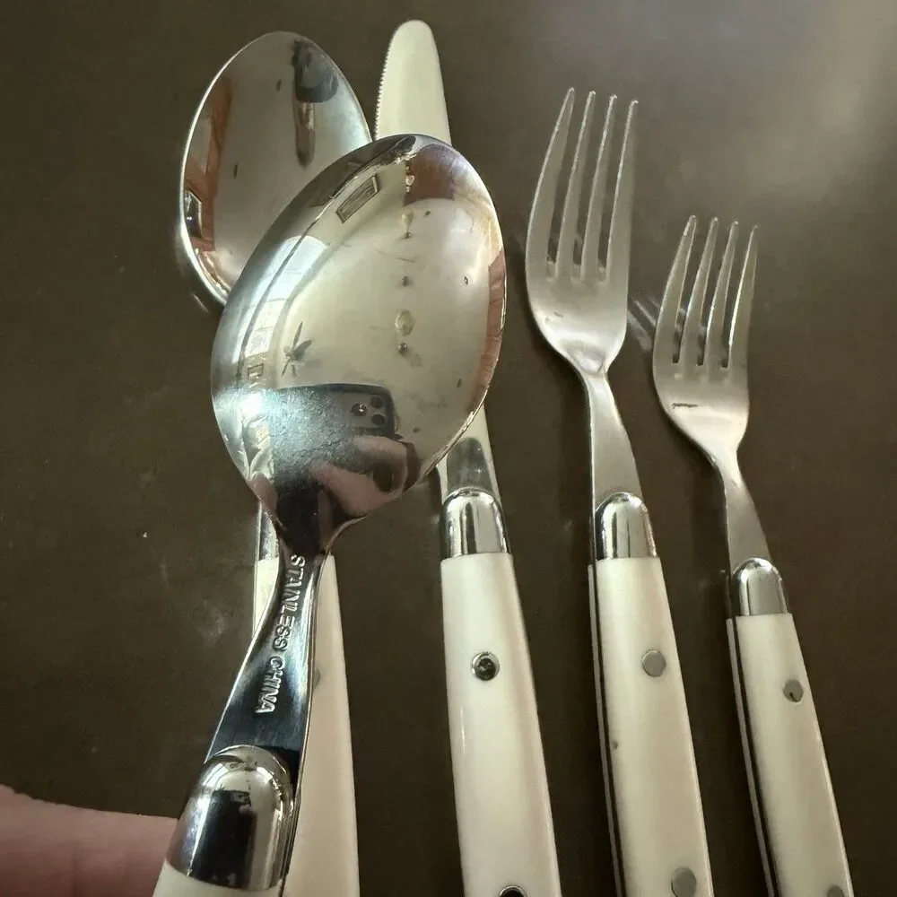 5 Piece Place Setting Stainless Steel Plastic Ivory/White Similar to JUBILEE